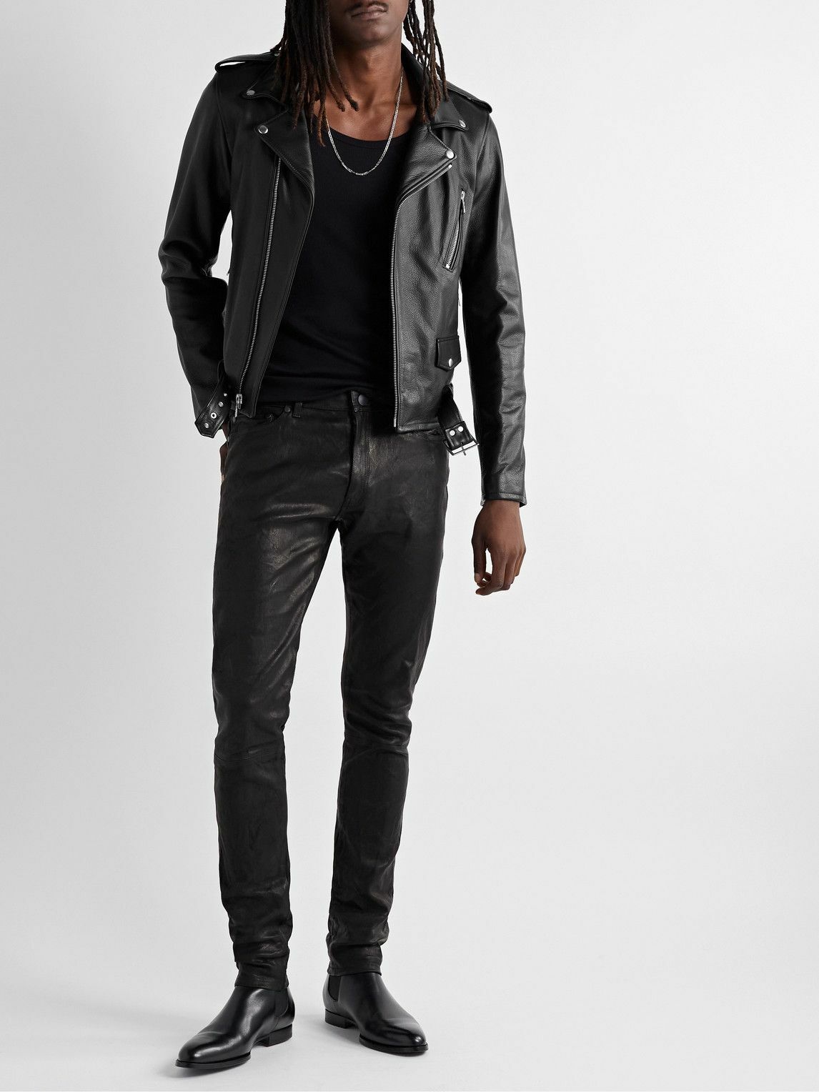 John Elliott - Slim-Fit Full-Grain Leather Biker Jacket - Black