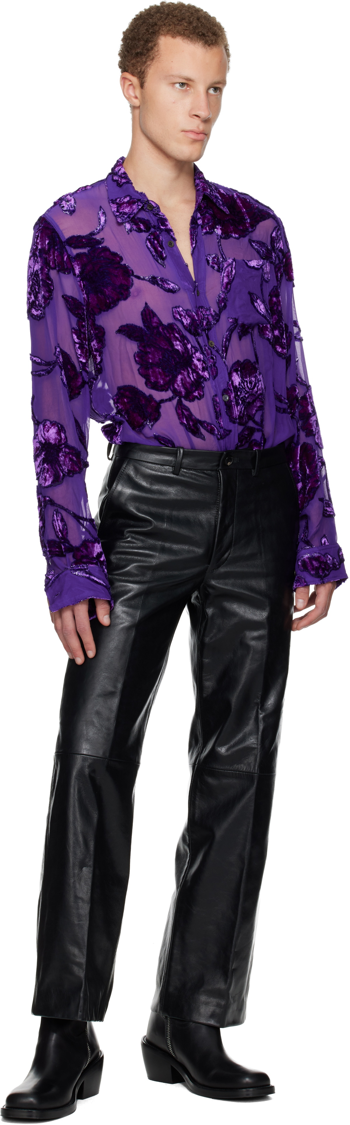 Dries Van Noten Black Cropped Leather Pants