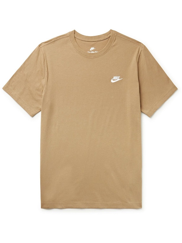 Photo: Nike - Sportswear Club Logo-Embroidered Cotton-Jersey T-Shirt - Brown