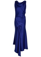 Victoria Beckham Posy Asymmetric Satin Maxi Dress Indigo