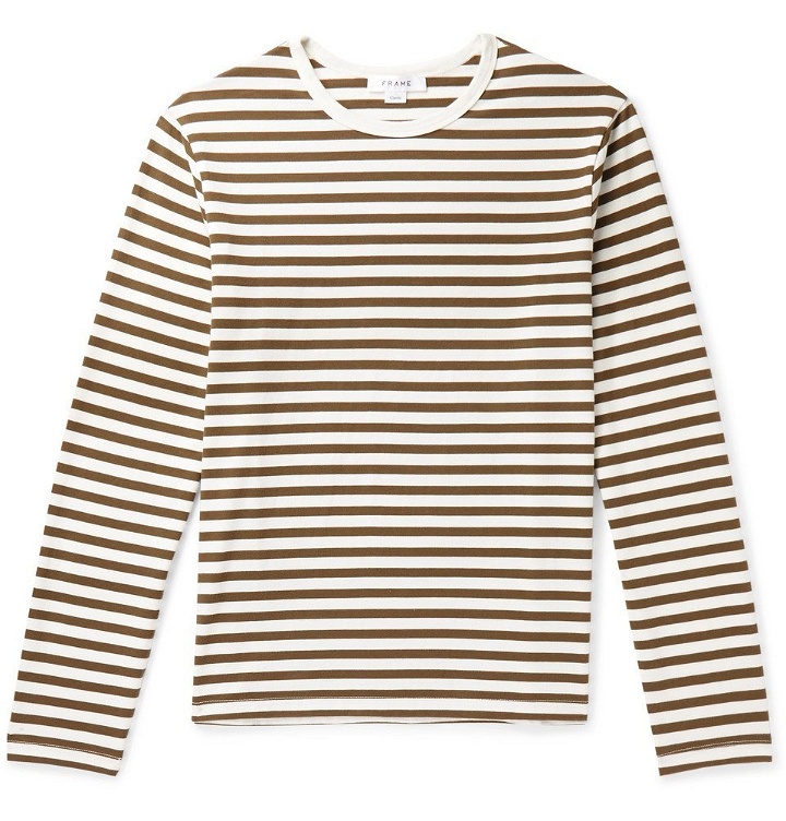 Photo: FRAME - Striped Cotton-Jersey T-Shirt - Green