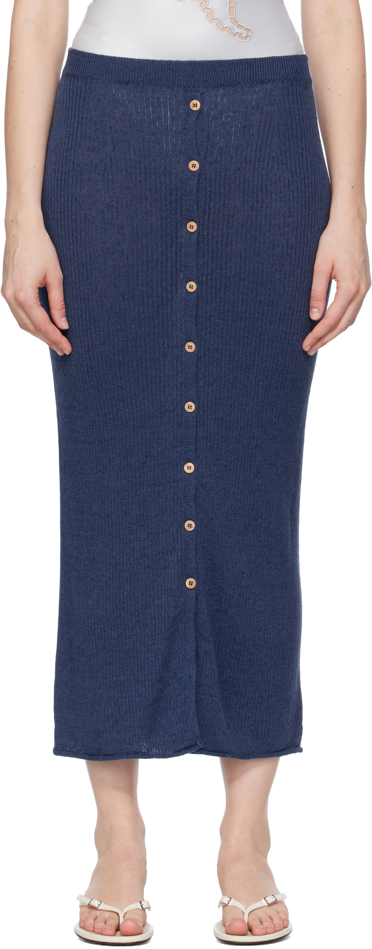 Baserange Blue Drip Midi Skirt