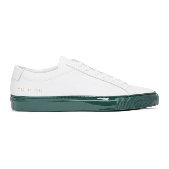 Photo: Common Projects White and Green Shiny Sole Achilles Low Sneakers