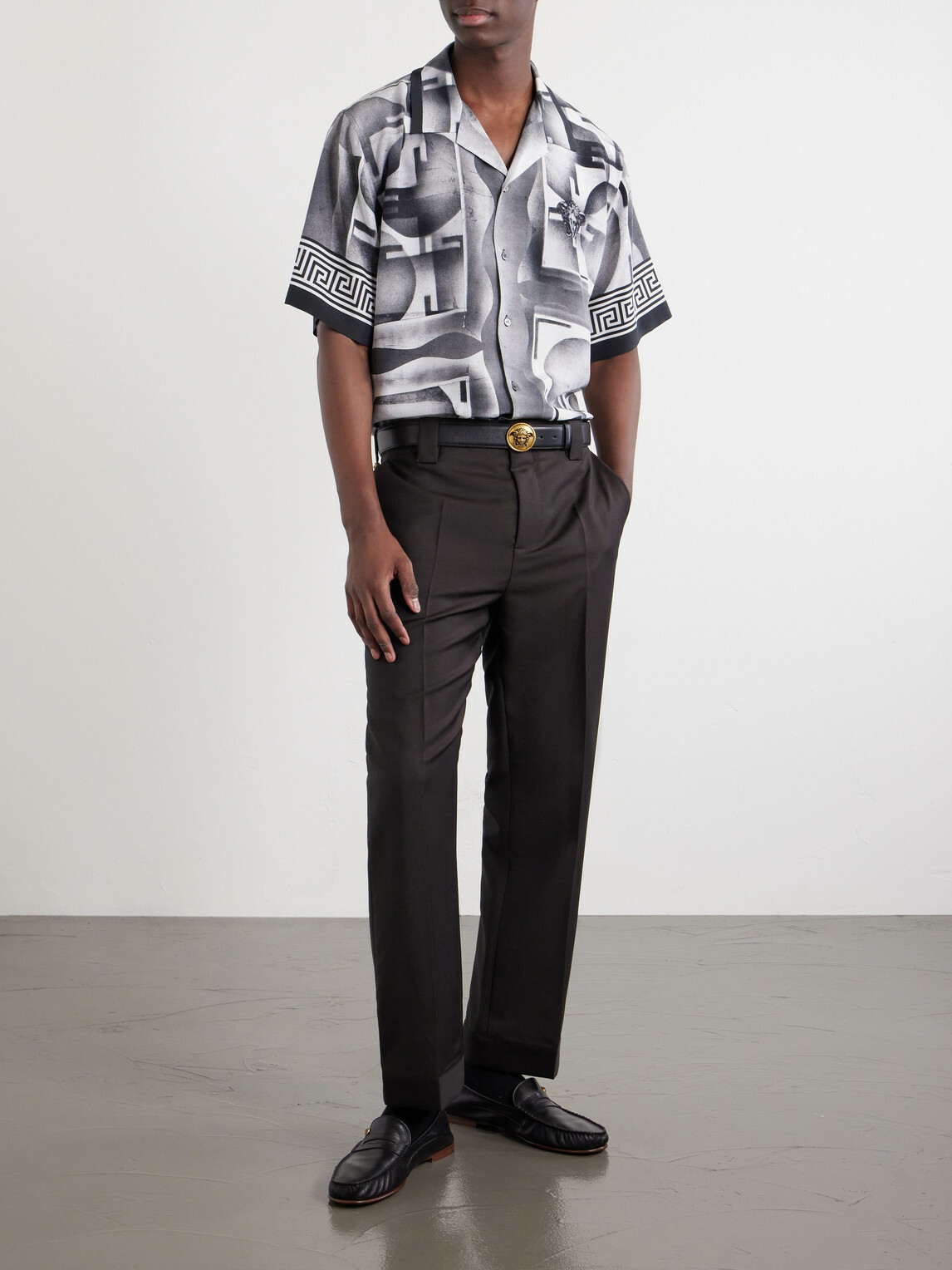 Versace - Camp-Collar Printed Silk-Crepe De Chine Shirt - Black