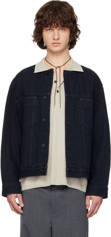 Photo: Solid Homme Black Collarless Denim Trucker Jacket