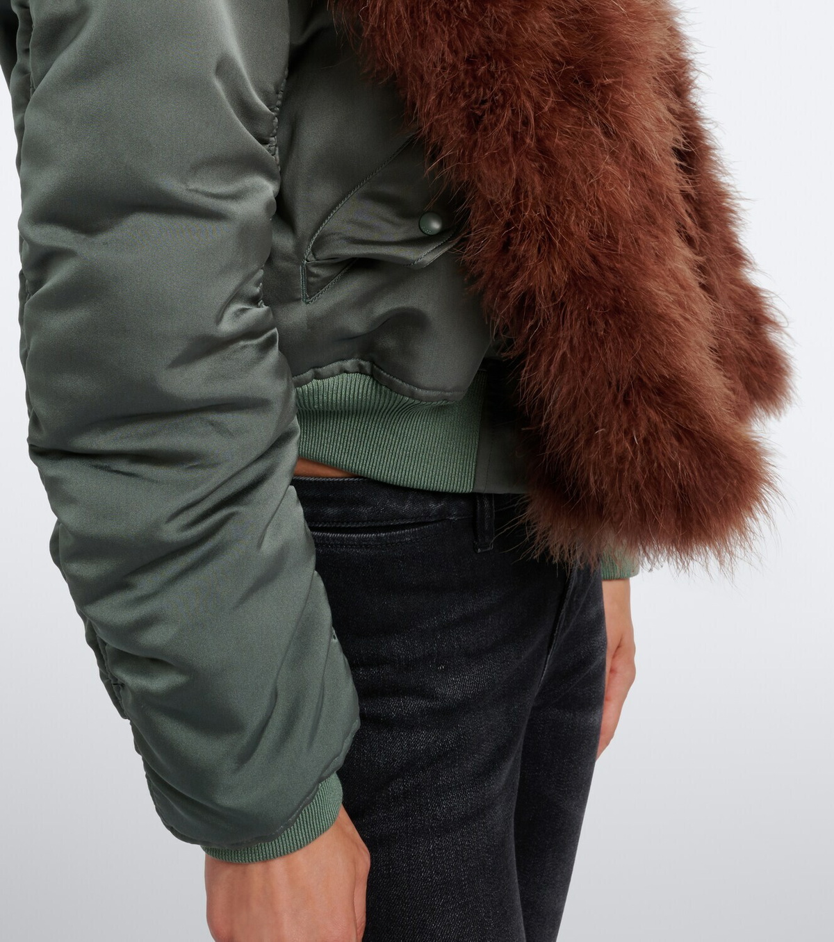 Gucci Feather-trimmed silk duchesse bomber jacket