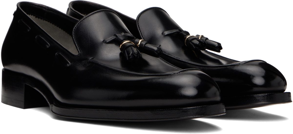 Tom Ford Black Loafers with Tassel Detail TOM FORD Black Burnished Leather Edgar Tassel Loafers TOM FORD main image 3