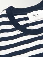 AMI PARIS - Logo-Embroidered Striped Cotton-Jersey T-Shirt - Blue