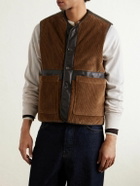 Drake's - Padded Leather-Trimmed Cotton-Corduroy Gilet - Brown