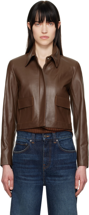 Photo: Nour Hammour Brown Bleeker Cropped Leather Jacket