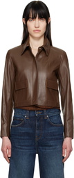 Nour Hammour Brown Bleeker Cropped Leather Jacket