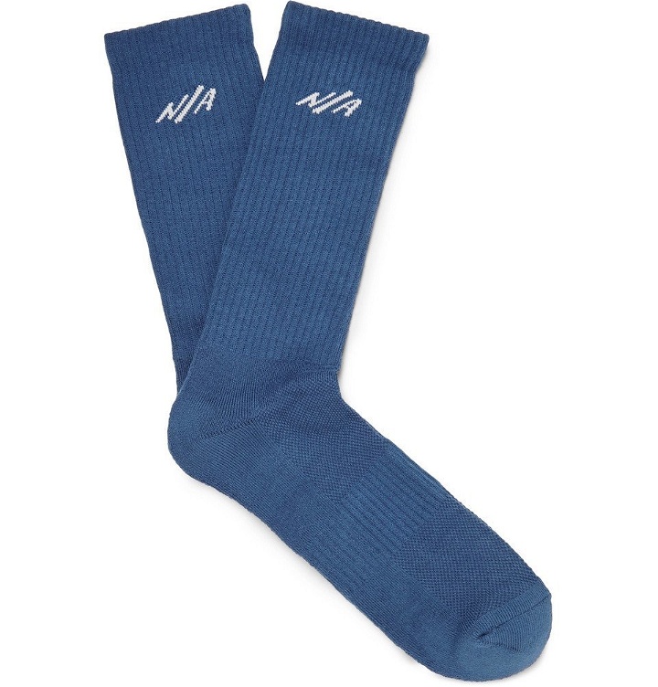 Photo: N/A - Logo-Intarsia Stretch Cotton-Blend Socks - Blue