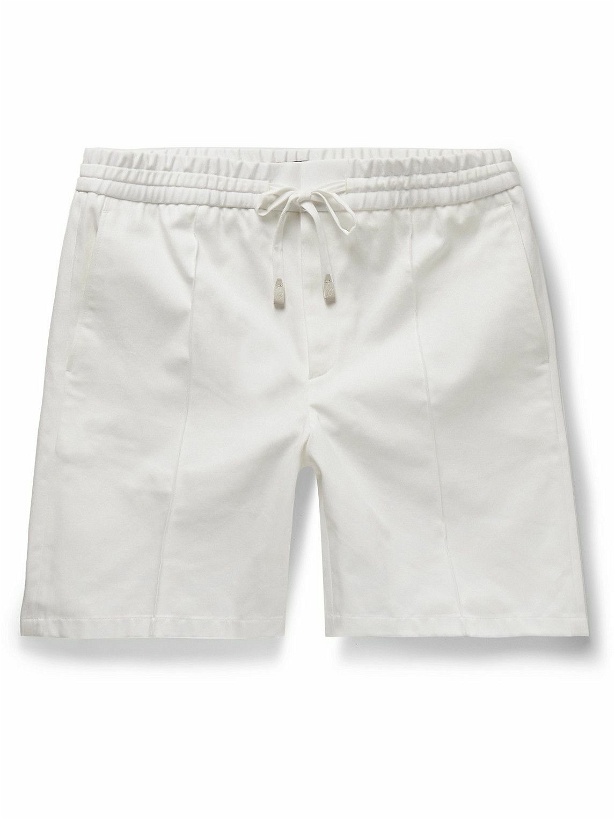Photo: Brioni - Slim-Fit Straight-Leg Cotton-Twill Drawstring Shorts - White