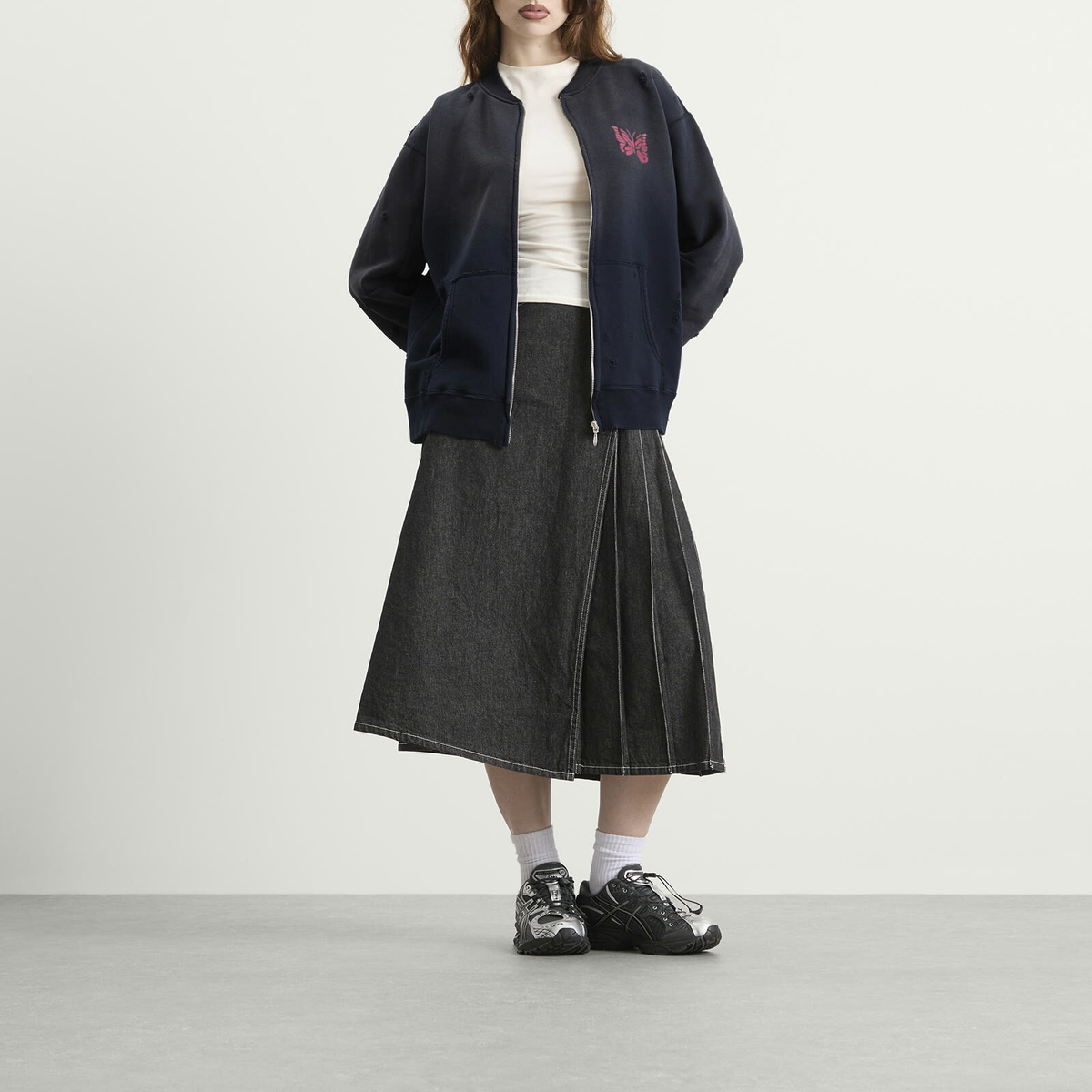 Needles Women's Deconstructed Zipped Sweat in Navy