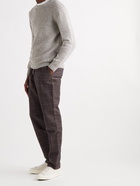 DE BONNE FACTURE - Checked Wool and Linen-Blend Drawstring Trousers - Brown