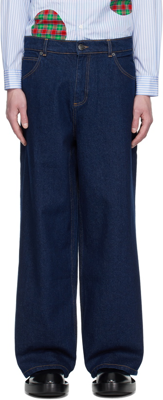 Photo: Charles Jeffrey LOVERBOY Blue Wide Leg Knit Patch Jeans