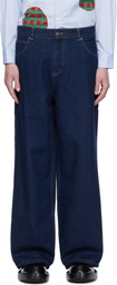 Charles Jeffrey LOVERBOY Blue Wide Leg Knit Patch Jeans