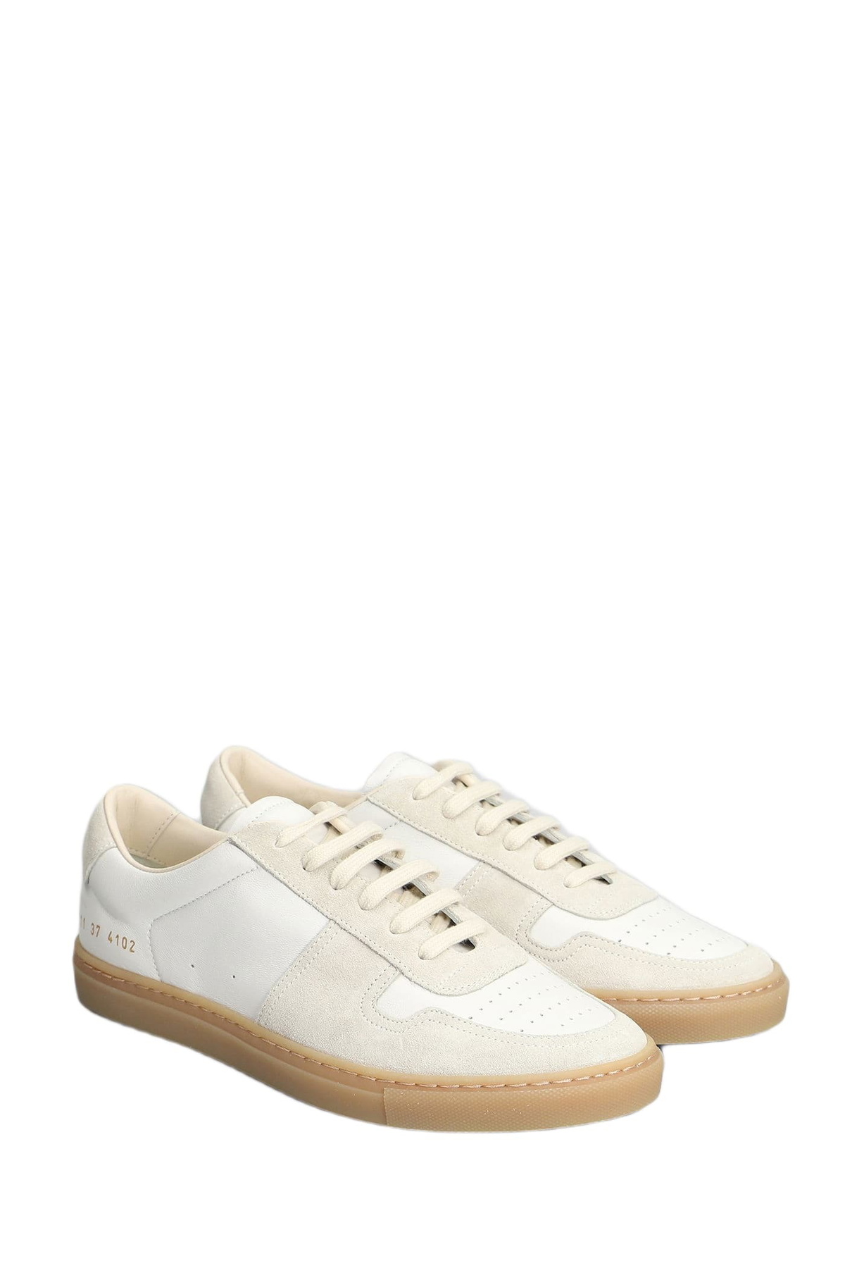 Common Projects Bball Slim Sneakers In White Suede And Leather