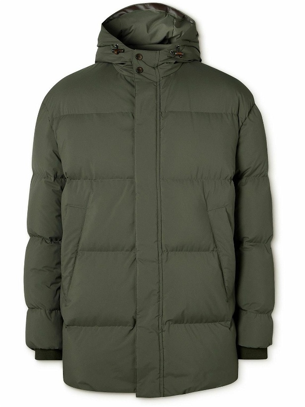 Photo: Canali - Leather-Trimmed Quilted Shell Hooded Down Jacket - Green