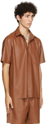 Nanushka Burgundy Vegan Leather Adam Short Sleeve Shirt