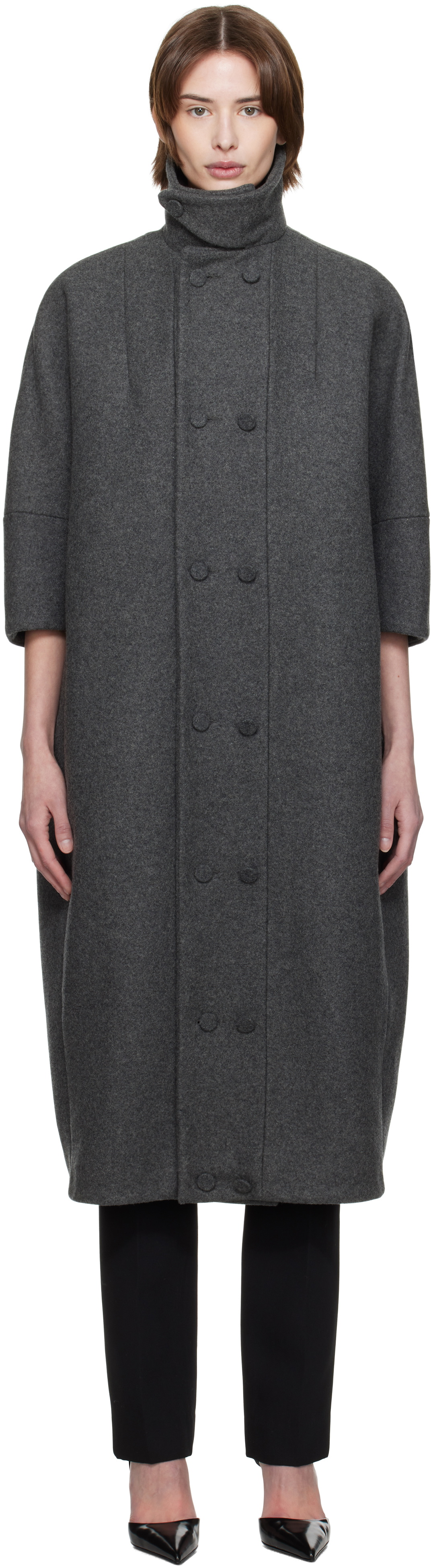 AARON ESH Gray Double Button Cocoon Coat