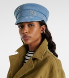 Ruslan Baginskiy Embellished distressed denim newsboy hat
