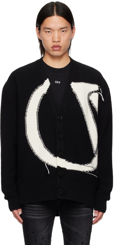 Photo: Off-White Black 'OW' Maxi Logo Cardigan