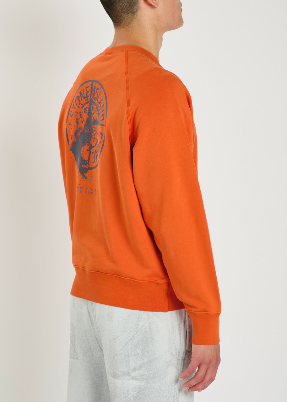 Stone Island Printed Cotton Sweatshirt Orange