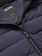 Zegna - Stratos Leather-Trimmed Quilted Shell Hooded Down Jacket - Blue