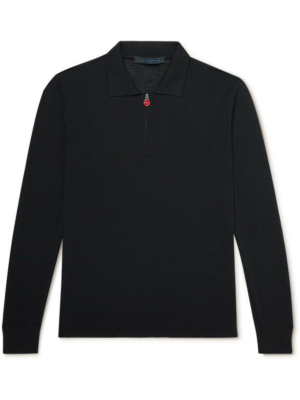 Photo: Kiton - Slim-Fit Knitted Wool Half-Zip Polo Shirt - Black