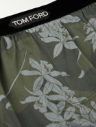 TOM FORD - Floral-Print Velvet-Trimmed Silk-Satin Boxer Shorts - Green