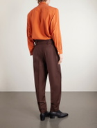 SAINT LAURENT - Tapered Belted Pleated Wool and Mohair-Blend Trousers - Brown