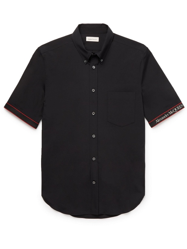 Photo: ALEXANDER MCQUEEN - Slim-Fit Button-Down Collar Logo Webbing-Trimmed Cotton-Blend Shirt - Black