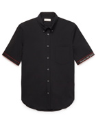 ALEXANDER MCQUEEN - Slim-Fit Button-Down Collar Logo Webbing-Trimmed Cotton-Blend Shirt - Black