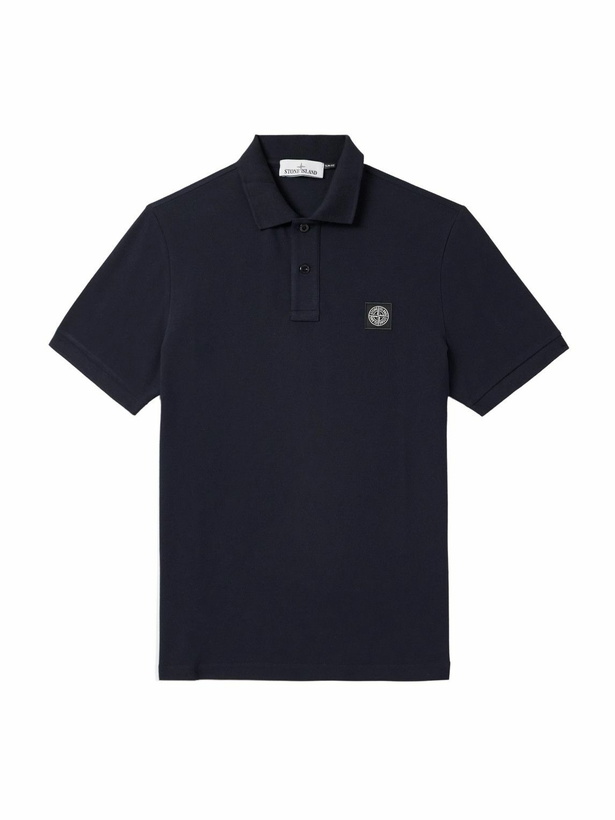 Photo: Stone Island - Logo-Appliquéd Cotton-Blend Piqué Polo Shirt - Blue