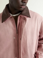 Auralee - Leather-Trimmed Garment-Dyed Organic Cotton-Canvas Jacket - Red