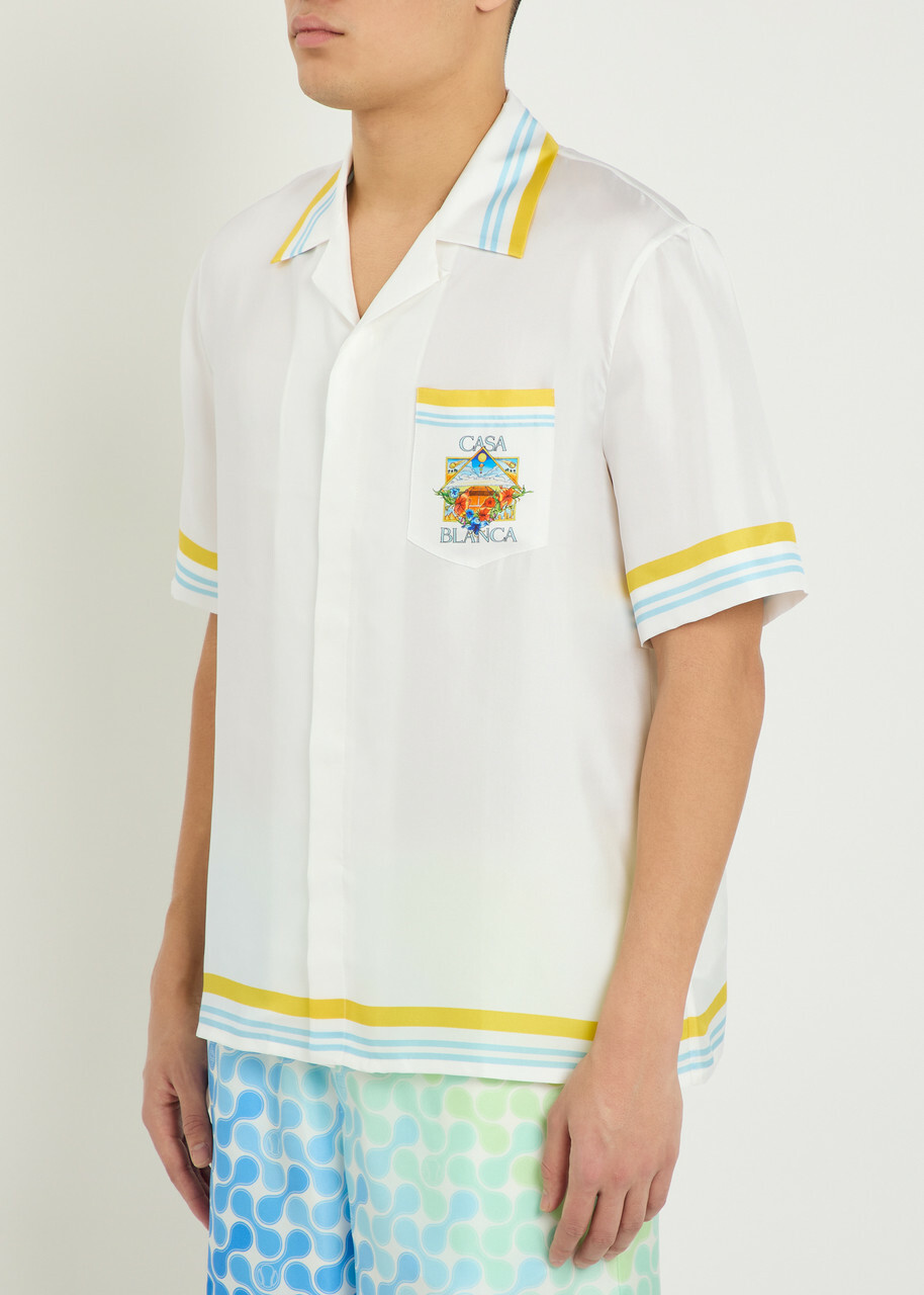 Casablanca Tennis Landscape Printed Silk Shirt Blue
