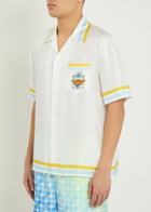 Casablanca Tennis Landscape Printed Silk Shirt Blue