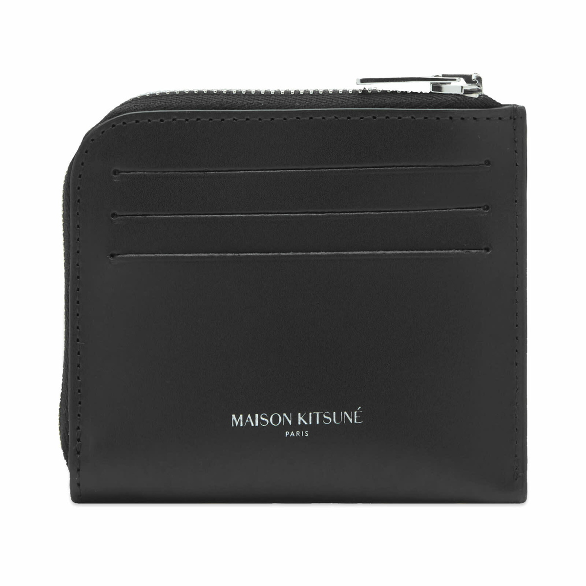 Maison Kitsuné Men's Fox Head Zipped Card Holder in Black 