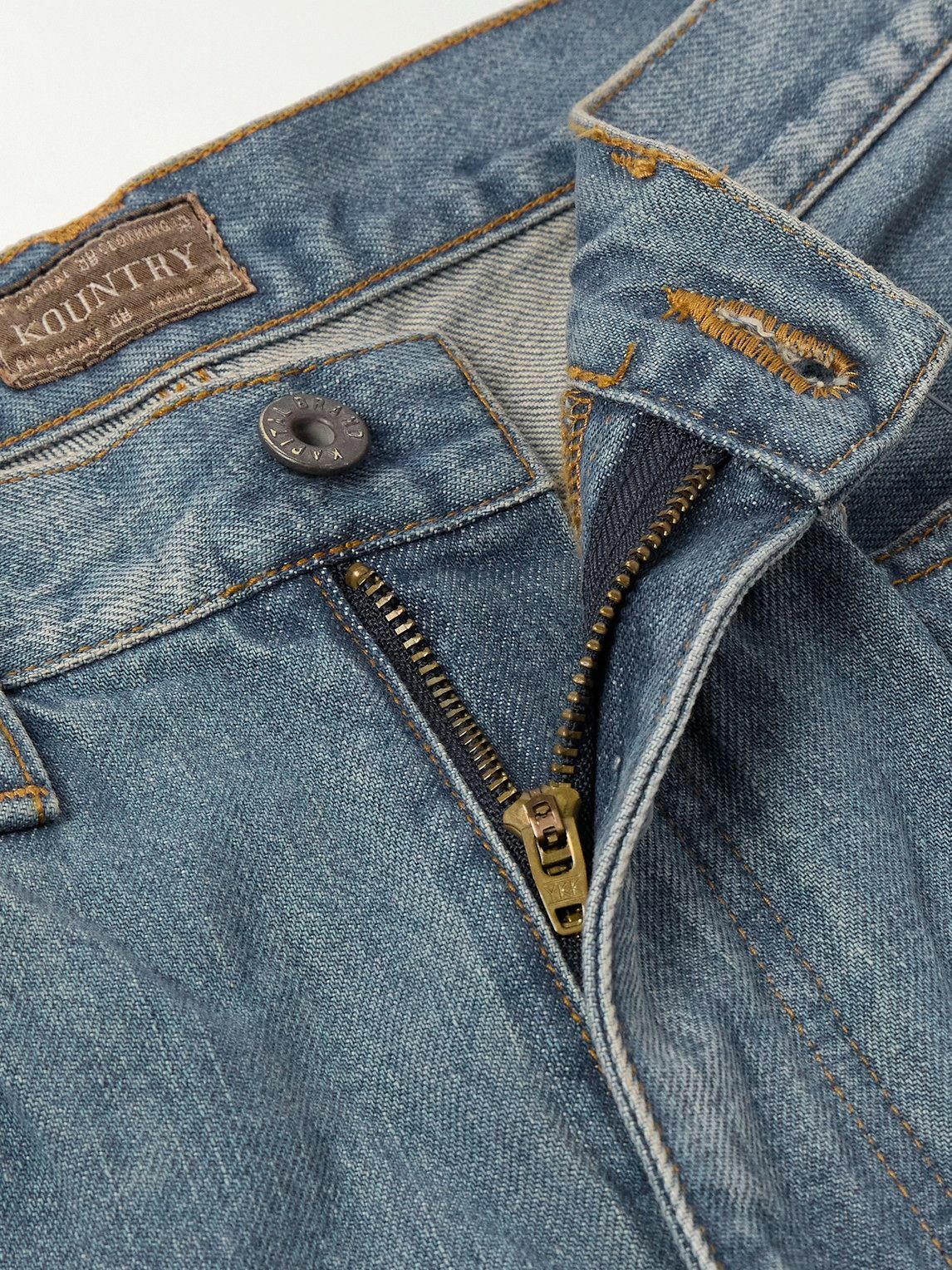 KAPITAL - Straight-Leg Leather-Trimmed Embellished Denim Shorts - Blue