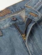 KAPITAL - Straight-Leg Leather-Trimmed Embellished Denim Shorts - Blue