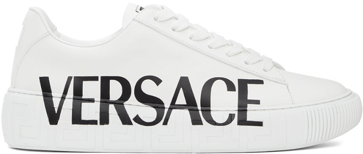 Photo: Versace White Logo Greca Low-Top Sneakers
