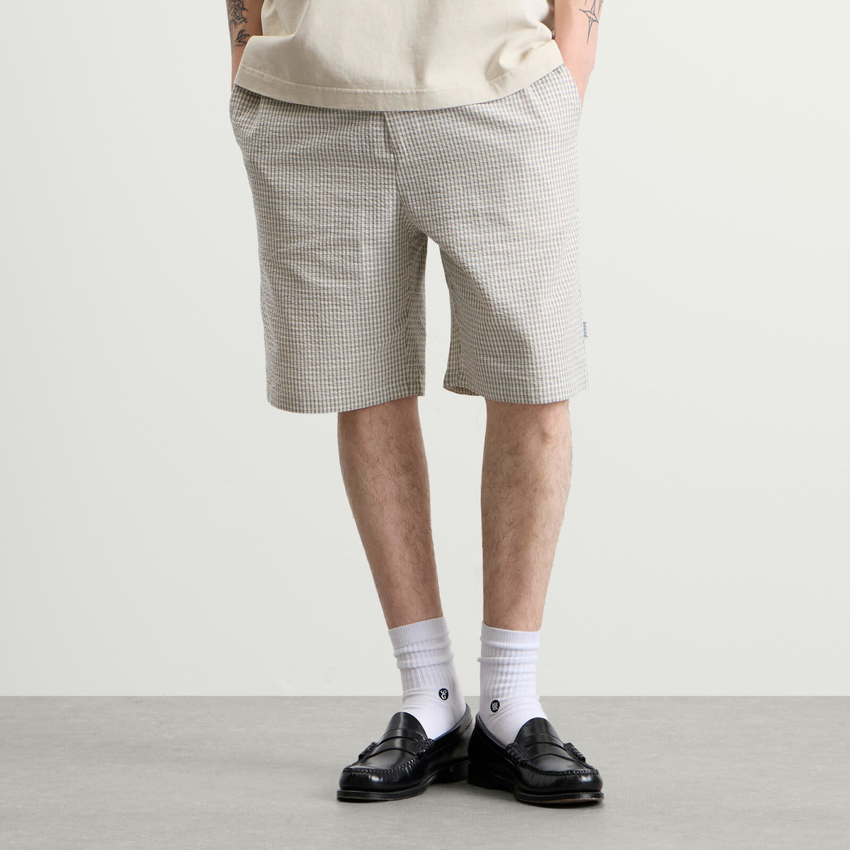 Bound Men's Gingham Shorts in Ecru
