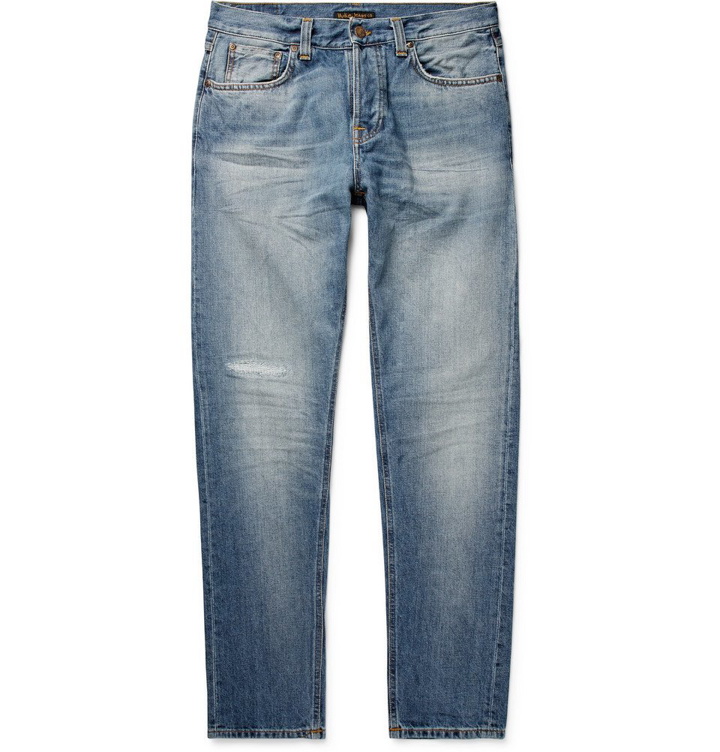 Photo: Nudie Jeans - Steady Eddie II Tapered Distressed Organic Denim Jeans - Mid denim