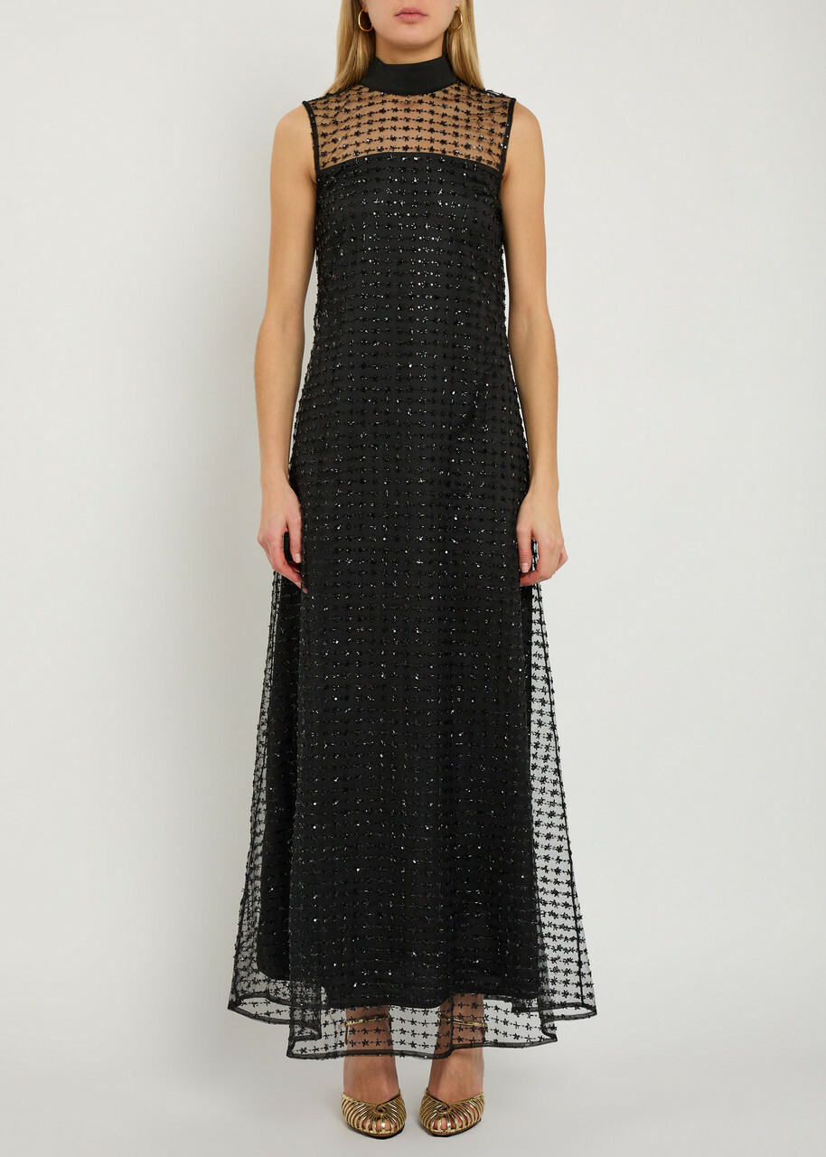 Staud Albee Sequin-embellished Maxi Dress Black