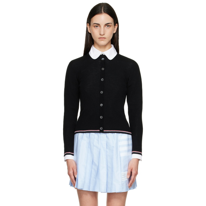 Photo: Thom Browne Black Rib Stitch Crew Neck Merino Wool Cardigan