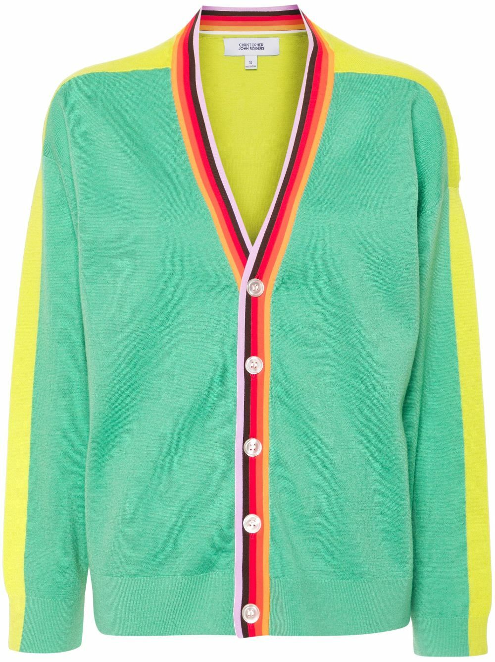 Christopher John Rogers Green Stripe-Trim Wool Cardigan