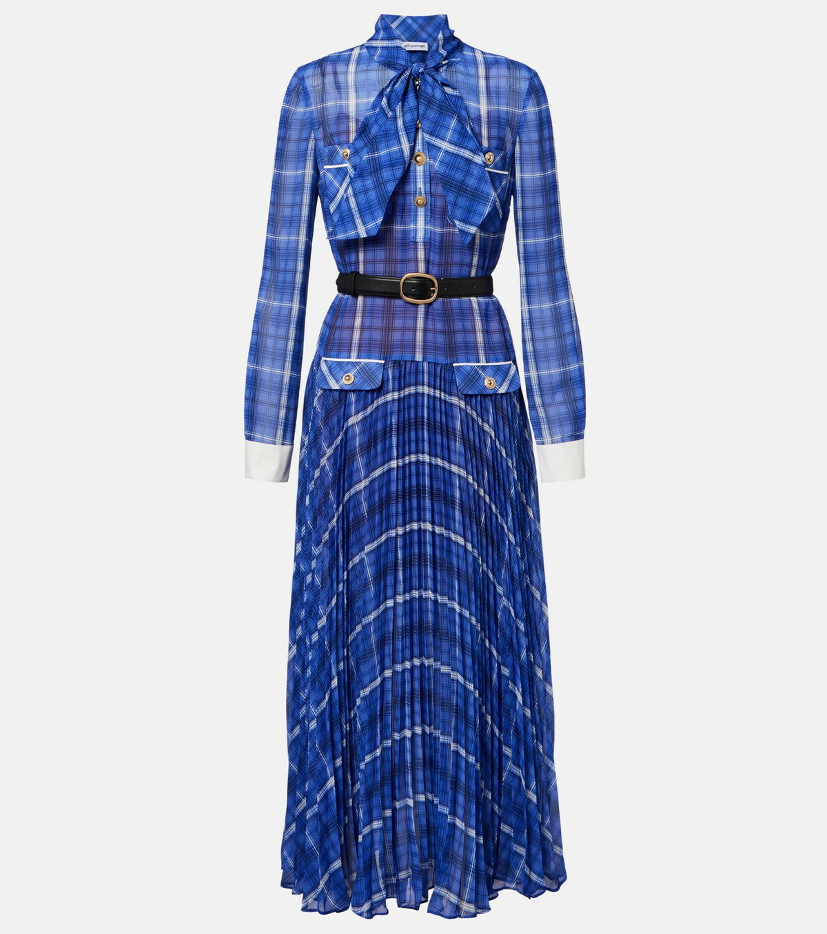 Self-Portrait Belted checked chiffon midi dress
