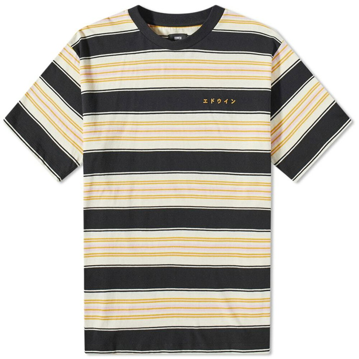 Photo: Edwin Men's Quarter Stripe T-Shirt in Yellow/Black