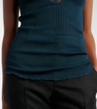 Saint Laurent Lace-trimmed ribbed-knit silk tank top